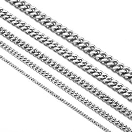 OneChance Women's Men's Curb Chain Cuban Chain Necklace, 4/5/6/8/10/12 mm Width, 40/50/60/70/80 cm Length, Stainless Steel, Cuban Link Chain Men's Hip Hop Chain, Stainless Steel
