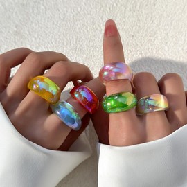 PINK TOWN Resin Chunky Knuckle Ring for Women,Multicolor Acrylic Plastic Finger Rings Set Cute Aesthetic Y2k Statement Rings Thick Dome Stacking Rings (Candy Color)