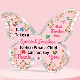 JETTOP Autism Teacher Gifts Sen Teacher Gifts Thank You Teacher Appreciation Autism Awareness Butterfly Acrylic Plaque Gifts (Can Not Say)