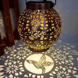 Namolit Patio Lawn Spherical Skeleton Projection Lamp Metal Butterfly Dragonfly Hummingbird Lights