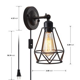 YXTH Plug in Wall Sconce, Industrial Sconces Wall Lighting, Vintage Wall Lamp with Plug in Cord, Rustic Black Sconce Fixture, On/Off Switch Sconce Light Fixture for Kitchen Bedroom Porch 2 Pack