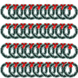 Wavyknot 36 Pcs 12 Inch Christmas Wreath with Red Bow Bulk Artificial Christmas Garland Creative Winter Decoration Xmas Tree Hanging Ornaments for Window Front Door Kitchen Indoor Outdoor (White)