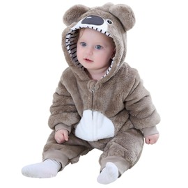 maxToonrain Baby Grey Bear Costume Romper Toddler Boys & Girls Role-Playing Outfit with Zipper Hooded Flannel Bear Onesie Pajamas (18-24 Months)