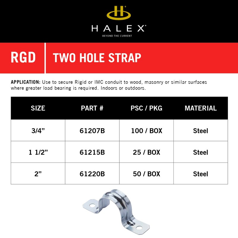 Halex - 2 Inch Rigid Two Hole Strap - 61220B