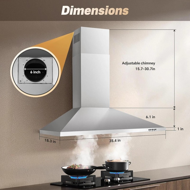 SNDOAS 36 inch Wall Mount Range Hood Kitchen Stove Vent