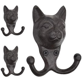 RIXIGOOD Cast Iron Wall Hooks - Heavy Duty Cat Head Coat Hooks Wall Mount, Decorative Vintage Key Hook Leash Holder Bag Hanger for Entryway Mudroom, Rustic Farmhouse Animal Decor 3 Pack