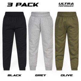 Ultra Performance 3 Pack Boys Sweatpants Kids Clothes Active Soft Fleece Joggers for Boys Size 8-20