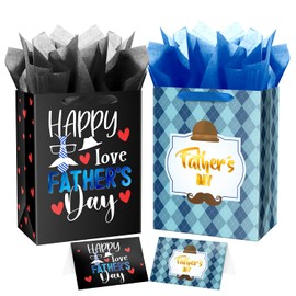 Ranfashiong 2 Pack 13" Large Father's Day Gift Bag with Tissue Paper, for Best Men, Dad, Husband, Grandfather (Black and Blue)
