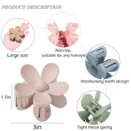 JANFUN Flower Hair Clips 8PCS, Large Claw Clips for Women Girls Thick Thin Hair, Strong Hold Nonslip Big Dasiy Jaw Clamps Matte Hair Accessories 8 Colors