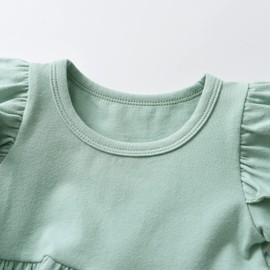 Infant Baby Girls Clothes Toddler Ruffle Short Sleeve Solid Color Sweatshirt Pullover Tops Floral Pants Headband 3pcs Outfits Set Green 9-12 Months