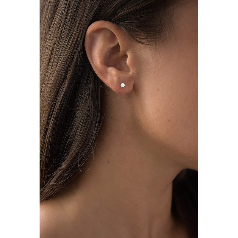 Sterling Silver 4mm Round Natural Opal October Birthstone Prong Set