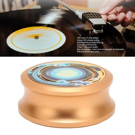 HiFi LP Disc Stabilizer, Record Weight Stabilizer, Professional Record Clamp Turntables Disc Stabilizer with Silicone Bottom Pad for LP Record Player, Vibration Damping(Gold)