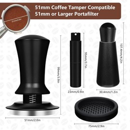 Set Tamper 51mm para cafe, Con distribuidor de cafe, kit de espresso accesorios para el hogar la oficina la cocina el café (Black-1)