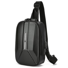 O-TBOST EVA Hard Shell Crossbody Sling Backpack for Men Anti-Theft Sling Bag for Travel Cycling with USB Charging Port (Black)