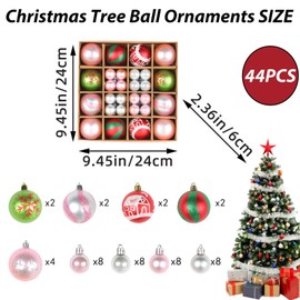 44pcs Christmas Tree Decorations Baubles,Red Pink Christmas Baubles Xmas Ball Ornaments 3cm 6cm Mini Baubles Hanging Ball Plastic Christmas Bulbs for Xmas Tree Decorations,Home Party,Wedding Decor