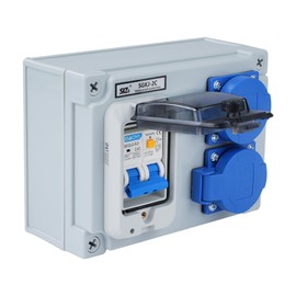 Construction Power Distributor 16A Power Distributor High Current Distributor Wall Distributor with 32A 1P+N FI Switch Power Distributor 16A with 2 Sockets (250V 2-Pin Construction Power Distributor)
