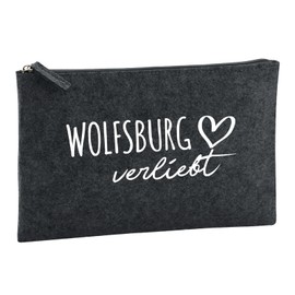 Huuraa Kulturbeutel Wolfsburg verliebt Geschenk 1 Liter Charcoal Filz Wolfsburg Geschenkidee