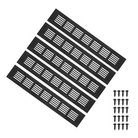 PATIKIL 12 x 2 Inch Door Air Vent Cover, 5pcs Aluminum Grille Ventilation Cover Louvered with Mounting Screws for Cabinet Wardrobe Door, Black