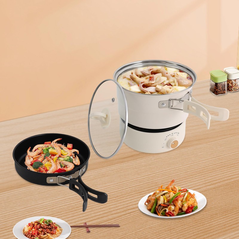 WOHAIPA Portable Mini Folding Handle Electric Hot Pot Lamian Noodles