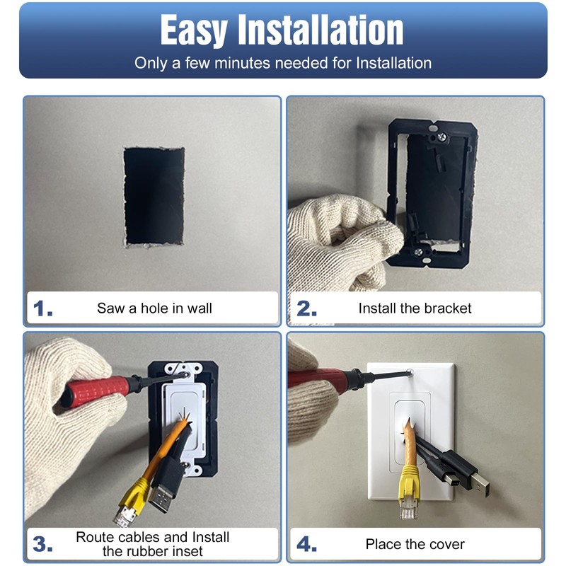 VCELINK Wall Plate Cable Pass Through with Mounting Bracket, Single