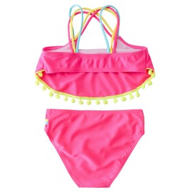 M2C Girls Pompom Tassel Two Piece Bikini Set Triple Cross Strap Crop Swimsuits Rose 9-10