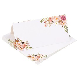 BUNCHBRAVO Floral Place Cards for Table Settings, 50-Pack Set, Flower Table Name Tags for Showers, Parties, Banquets