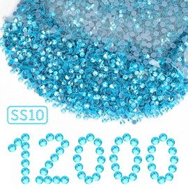 12000PCS Crystal Hotfix Rhinestones Bulk, Flatback Glass Hot Fix Rhinestones for Clothing, Crafts, DIY Decor Iron-On Rhinestones for Fabric(Lake Blue SS10)