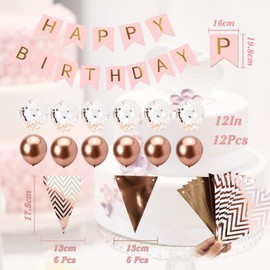 Happy Birthday Banner, Rose Gold Birthday Decoration Birthday Banner with Birthday Balloons,Happy Birthday Balloons Banners Bunting for Birthday Party Decorations.