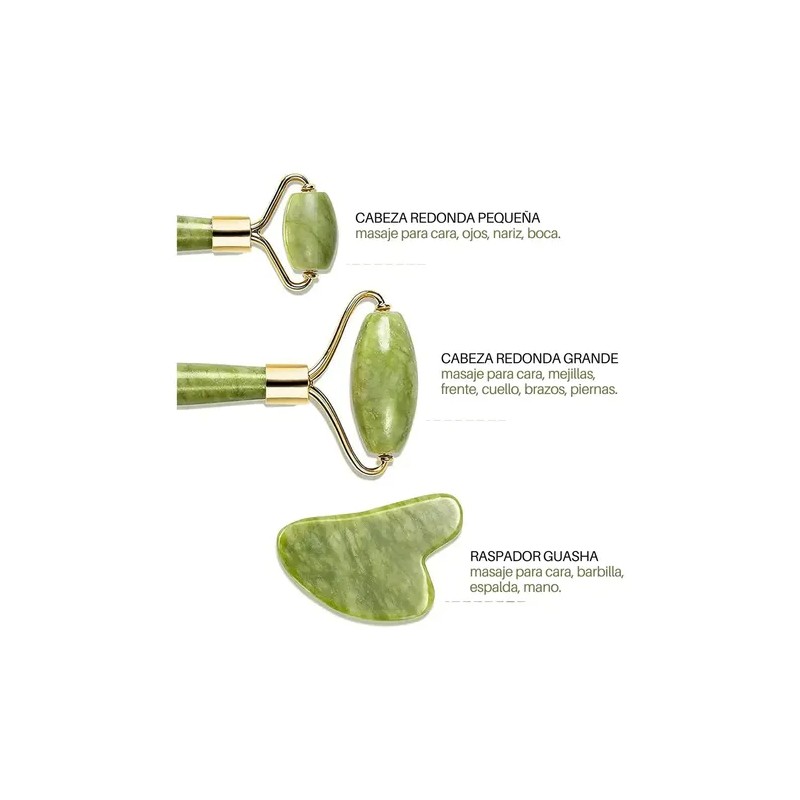 Kit Rodillo Y Piedra Gua Sha De Jade Masajeadora