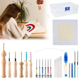 YBCCBY 35 Piece Punch Needle Set Embroidery Beginner Punch Needle Wooden Handle Embroidery Needle Adjustable Cross Stitch Set Punch Needle Embroidery Pen Embroidery Kit for DIY Sewing Embroidery
