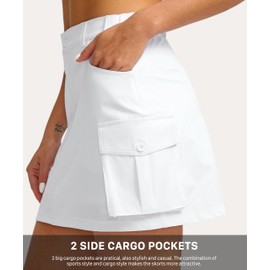 Women's Skort Cargo Skirt Golf Skirts 5 Pockets Lightweight Tennis Athletic Skirt for Summer Casual Hiking, White, Small