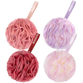 AmazerBath Loofah Sponge 75g/Piece, Exfoliating Bath Sponge Body Scrubber - Loofa Set of 4 - SunsetBerry Colors, Large