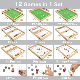 Big Flick n Kick: Wooden Multi Tabletop Indoor Portable Board Games for Kids and Family