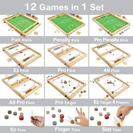 Big Flick n Kick: Wooden Multi Tabletop Indoor Portable Board Games for Kids and Family