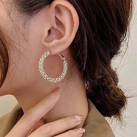 Big Hoop Rhinestone Earrings for Women Trendy Prom Dresses 2025 Big Gold/Silver Hoop Earrings Large Glitter Hoop Earrings Sparkly Hoops Earring Wedding Prom Formal Jewelry Gifts