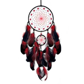 Donko Red and Black Dream Catcher Luminous Dream Catchers for Bedroom Decor Dream Catcher for Wall Hanging Handcrafted Dream Catcher Feather Ornaments for Home Decoration