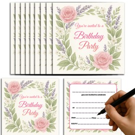 GHKJOK Elegant Watercolor Floral Birthday Invitations - 10 Pack, 13.5x13.5 Inch Premium 300gsm Cardstock, Delightful Design for Memorable Celebrations (10 PCS)