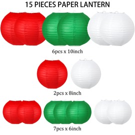 KAXIXI Christmas Party Decorations, Red White Green Hanging Paper for Xmas Party New Year's Eve Christmas Theme Birthday Italian Party Decor Yard Garden，15pcs
