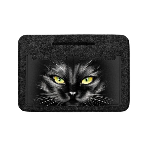 Cosmetic Bag Make-Up Case Felt Anthracite with Black Cat Motif