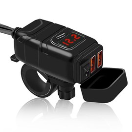 RUIZHI USB Socket 12V Car Charger, Dual USB Charger for Motorcycle QC3.0 with Waterproof Voltmeter and Charging Protection for Car/Motorcycle/SUV/Boat DC12V