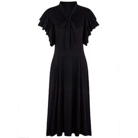 Vijiv Women's Vintage 1920s Black Midi Flapper Dress V Neck Cut Sleeveless with Flutter Sleeves Bowknot Roaring 20s Great Gatsby Dresses Black, XXL