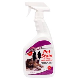 Capture Pet Stain & Odor Neutralizer - Pet Stain Remover for Carpet, Wood, Leather, Rug, Bed, Couch, Car, Upholstery, Clothes, Curtains, Wall, Floor, Concrete - 32oz Portable Spray Bottle