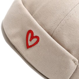XYIYI Heart Beige Mens Docker Cap Brimless Hats Skullcap Worker Sailor Cap Rolled Cuff Retro Beanie Hat