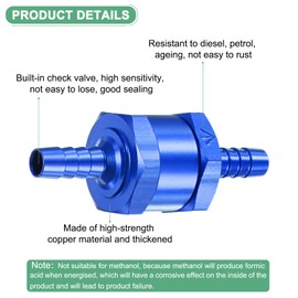 M METERXITY 2-Pack Fuel Oil Check Valve, 1/4" Aluminum Alloy Non Return One Way Check Valve for Fuel Line/Petrol/Diesel/Water/Oil/Gas [Blue]
