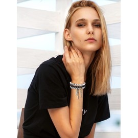 Bivei Triple Protection Bracelets Healing Crystal Beads Black Obsidian Hematite Lava Rock Gemstone Beaded Bracelets for Men Women Anxiety, Chain Charm(Picasso Jasper)