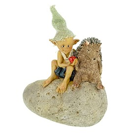 Joh. Vogler GmbH Do we want to share? Pixie and Hedgehog Sitting on Stone 17 cm Figure Gnome Leprechaun Fairy Mythical Creature Gnome, 17 x 15 x 8 cm