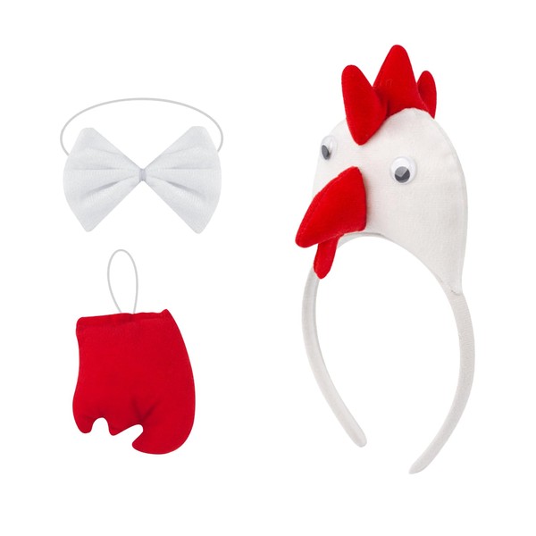 HOYOEY 3pcs Chicken Costume Set Rooster Headband Bowtie Tail Easter