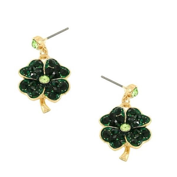 Unbranded ST. PATRICKS DAY 4 LEAF CLOVER GREEN RHINESTONE DANGLE
