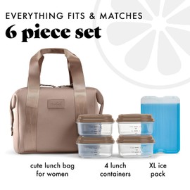 Fit & Fresh Neoprene Like Lunch Bag For Women, Insulated Womens Lunch Bag For Work, Tear & Stain Resistant Large Lunch Box With Containers and Ice, Machine Washable Remi Lunch Bag, Taupe