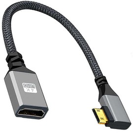 tunghey 90° Degree Left Angle Mini HDMI Male to HDMI Female Cable, Angled Mini HDMI to HDMI Adapter Cable Support 3D/4K 1080p Compatible with Laptop, Camcorder, Tablet, Projector 20CM (Left Angle)